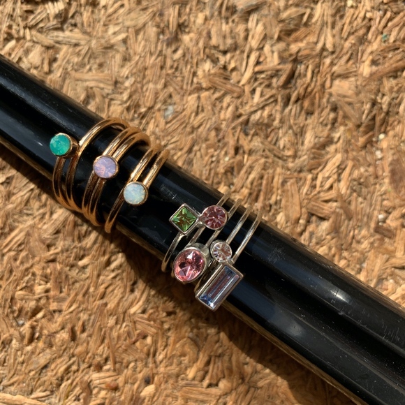 Two Crystal Rhinestone Multi Stacking Band Rings - Picture 6 of 8